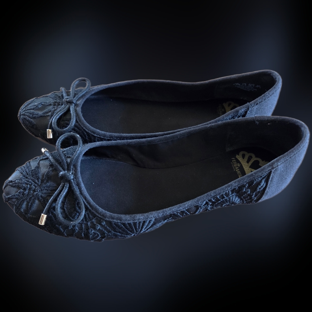 Fergalicious By Fergie Frolic Black Lace Look Ballet Flats